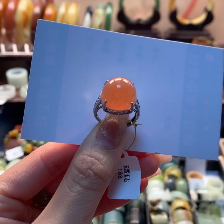 蛇纹石玉戒指银S925镶嵌