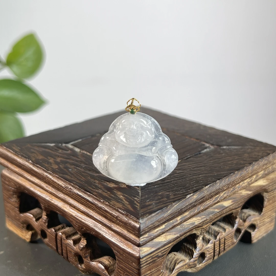 JTA12-66 天然缅甸A货翡翠 18K扣头佛公