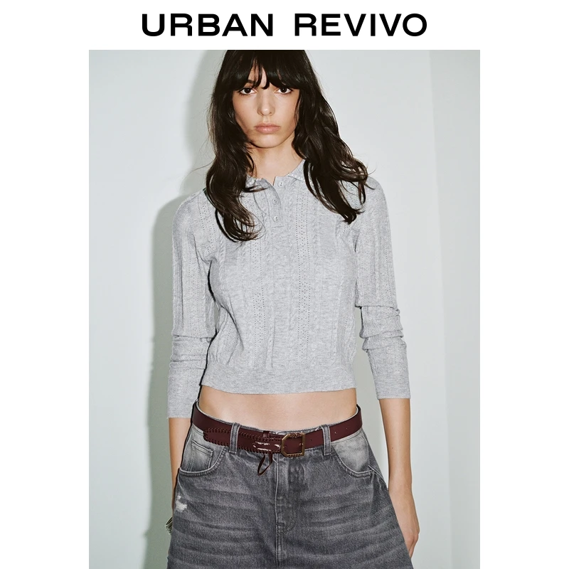 UR2026春季新款女装休闲镂空肌理珠饰针织衫UYL950120+