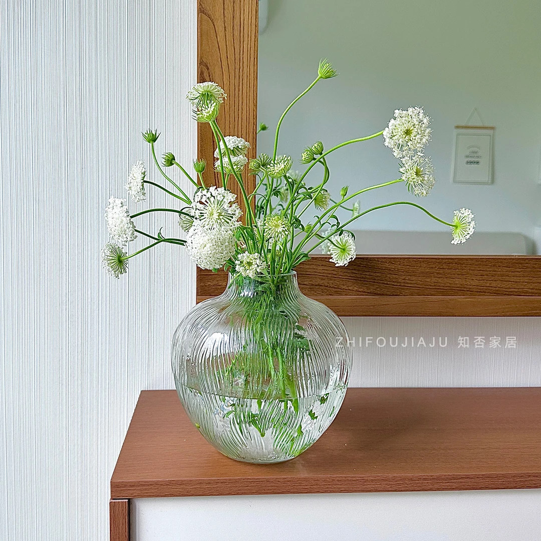 透明肌理玻璃花瓶轻奢高级感摆件客厅玄关插花水培花器家居装饰品