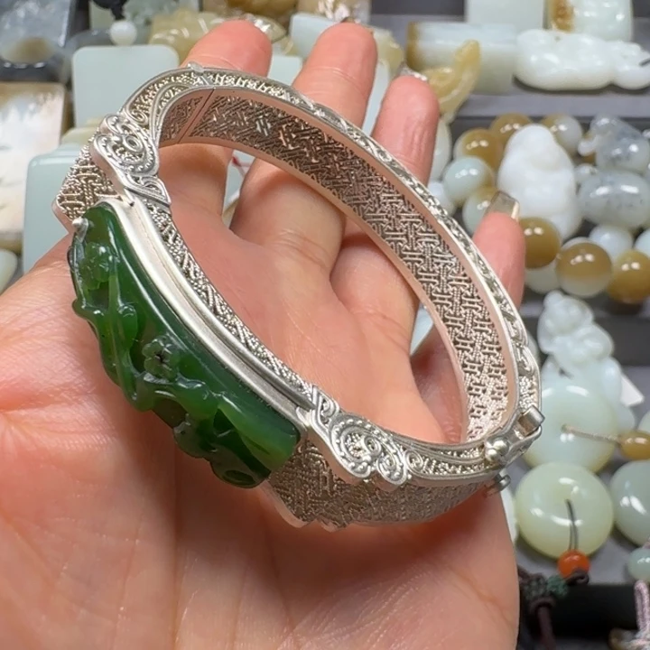 和田玉手镯银S925镶嵌南*翁