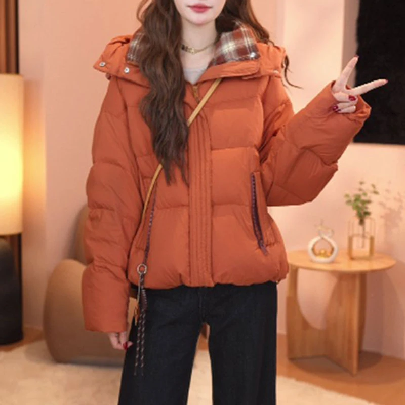 2025秋冬新款时尚百搭连帽收腰保暖短款棉衣外套女士加厚保暖棉服