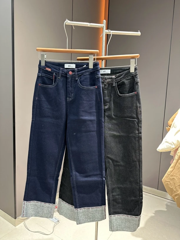 89668-1【植绒】冬季新款百搭显瘦烟管牛仔裤