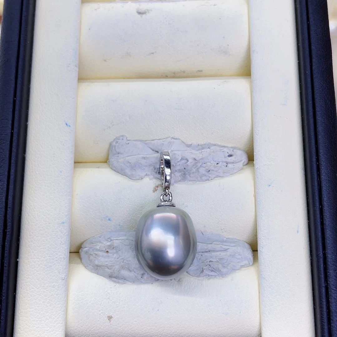 银S925镶嵌颈饰海水珍珠铂金灰吊坠13.0mm
