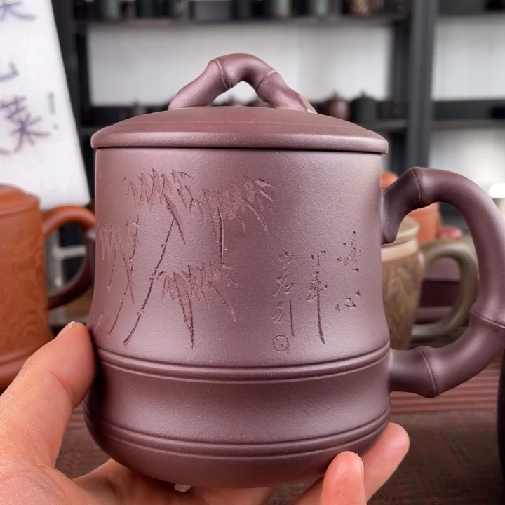 紫砂茶杯宜兴原矿紫砂盖杯微瑕