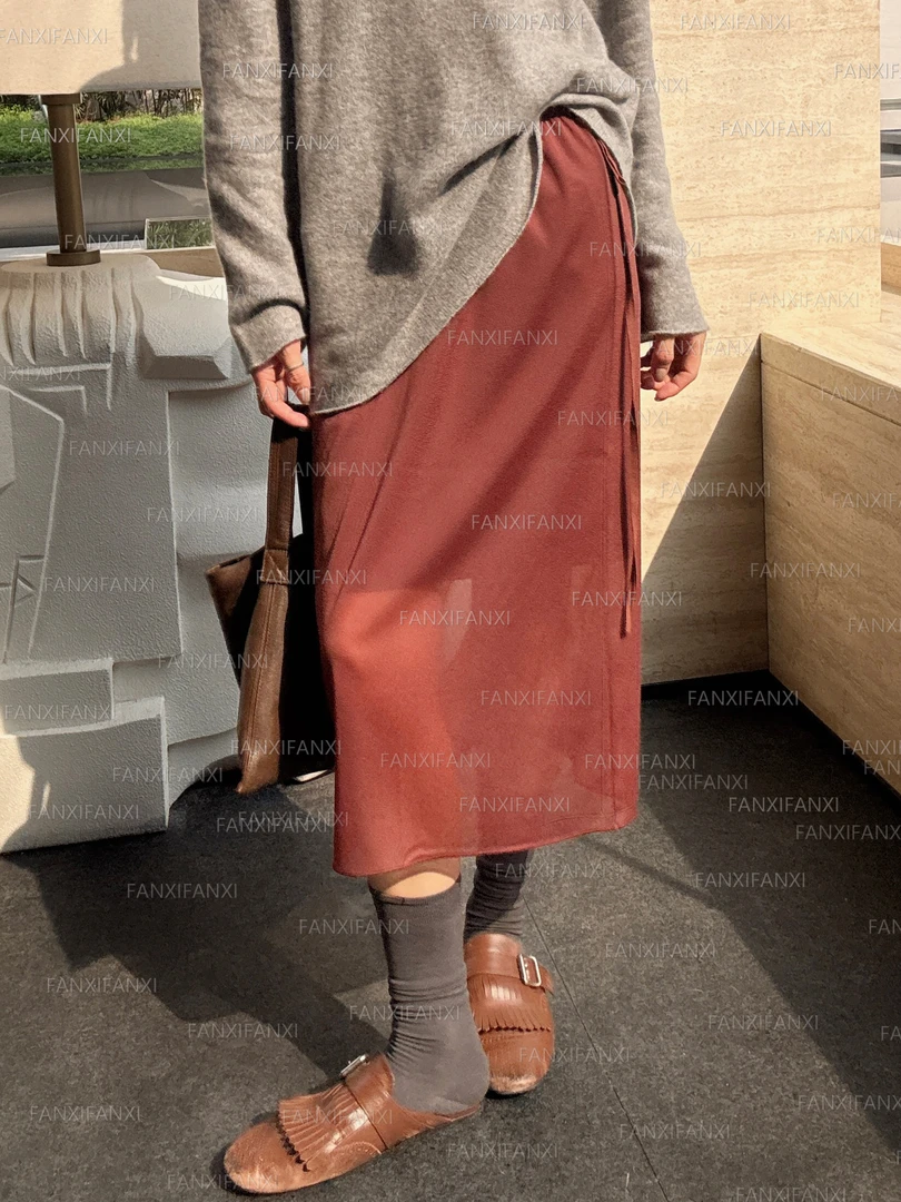 2025一抹红松紧腰高织面料包臀裙百搭显瘦开衩两件套半身裙女Q73