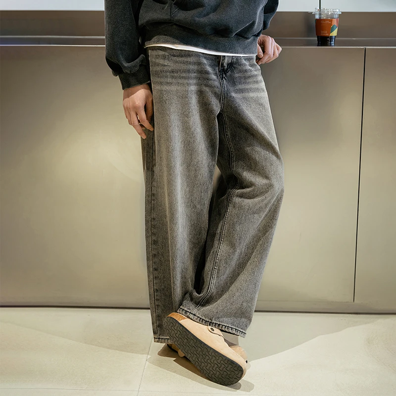 MRA男装 复古水洗丹宁牛仔裤宽松直筒阔腿裤休闲长裤子男士春夏季