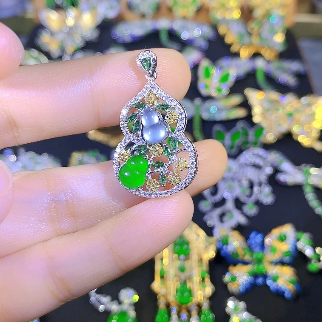 吊坠(不含链)银S925镶嵌翡翠