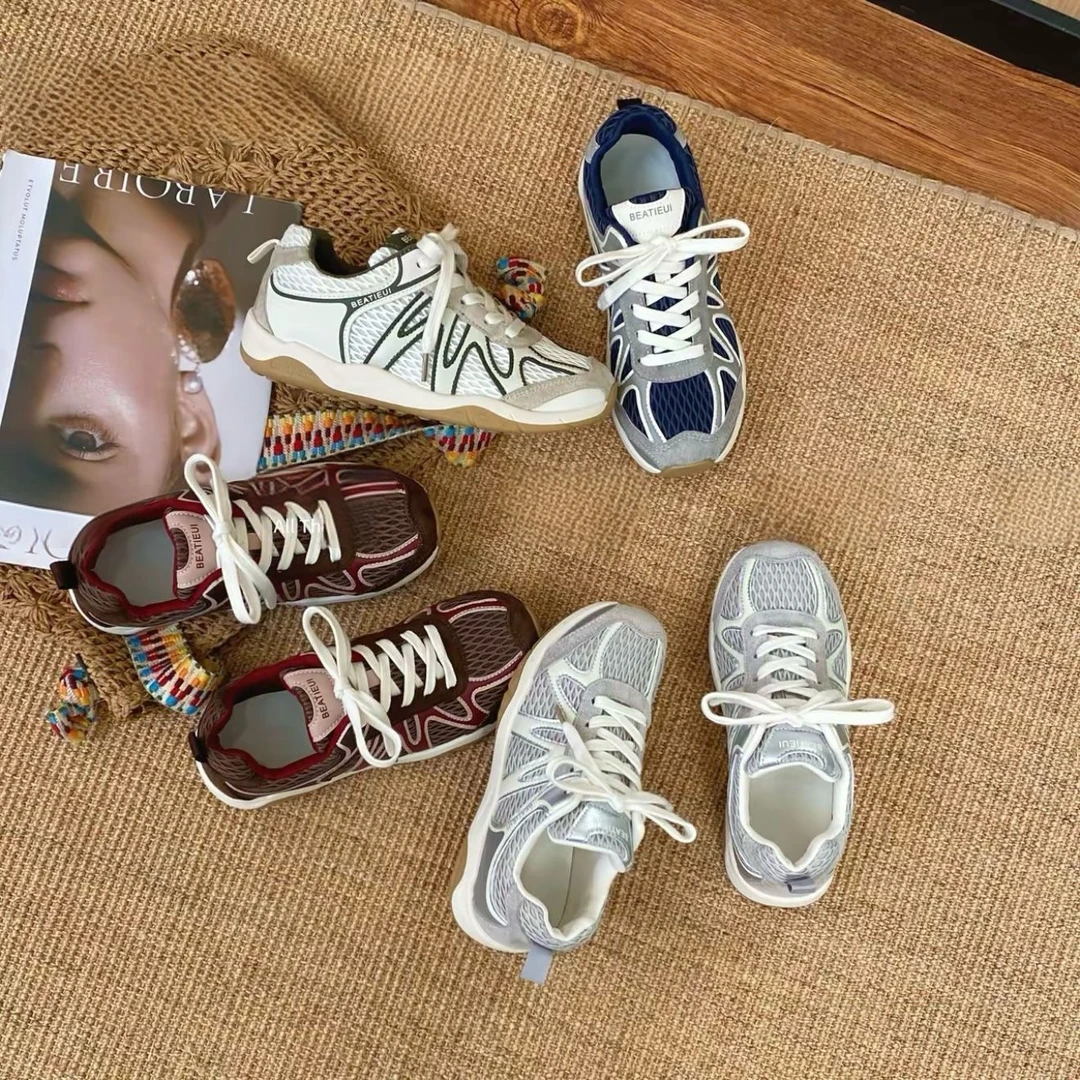 超软透气~秋季网面厚底德训鞋女2025夏款增高户外休闲运动鞋8893