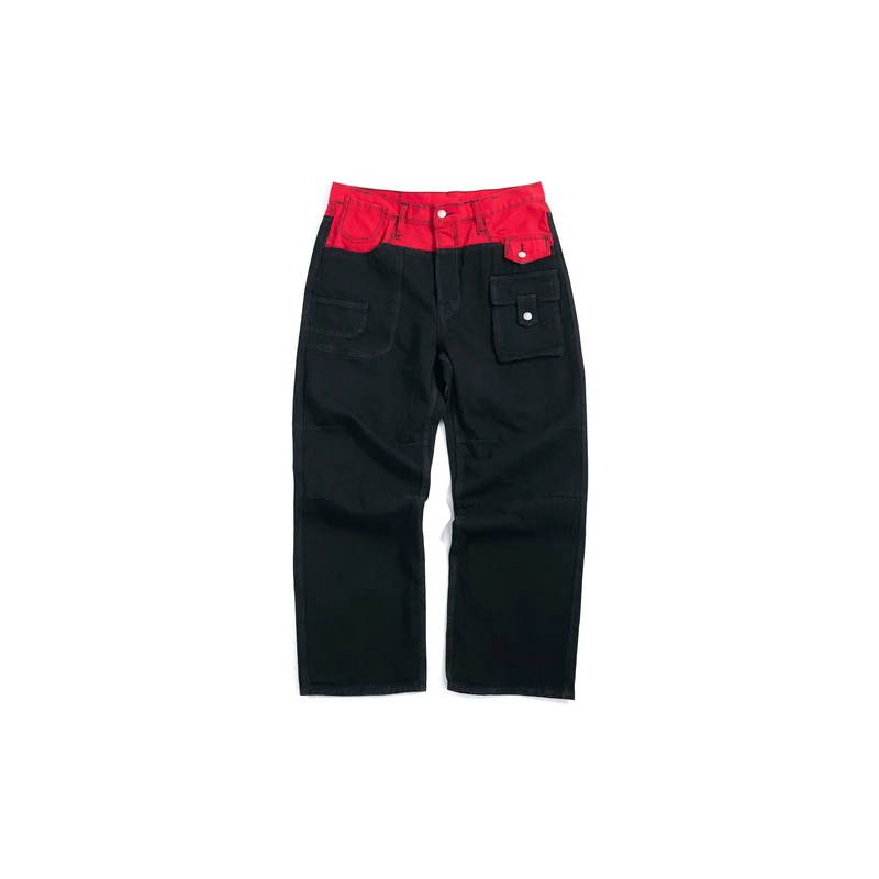 拼接设计镂空重磅纯棉水洗直通牛仔裤A93CK29