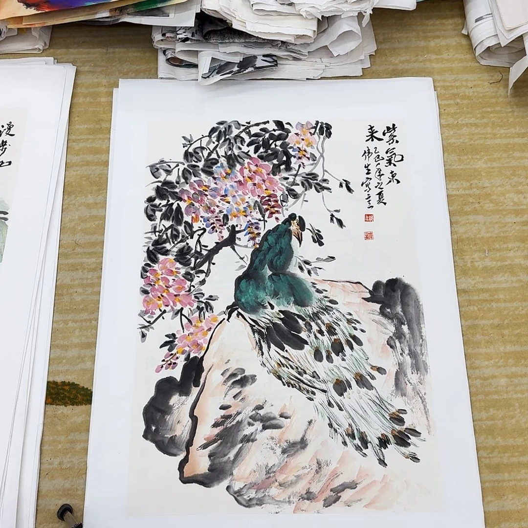 国画四尺三开手绘作品