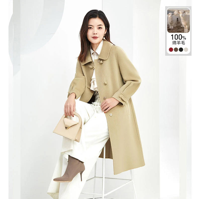 2025韩版翻领双面羊毛澳毛大衣单排扣中长款女外套羊毛大衣