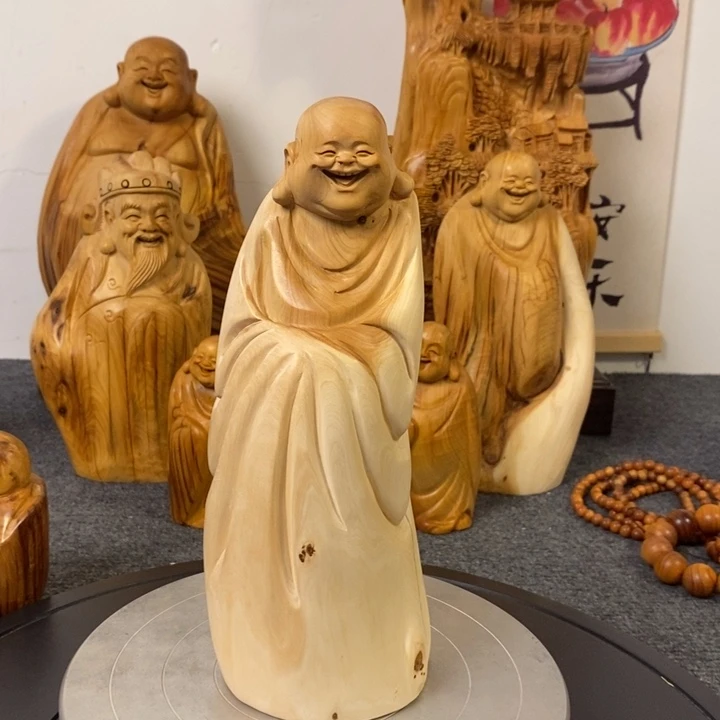 柏木崖柏弥勒佛摆件根雕工艺品