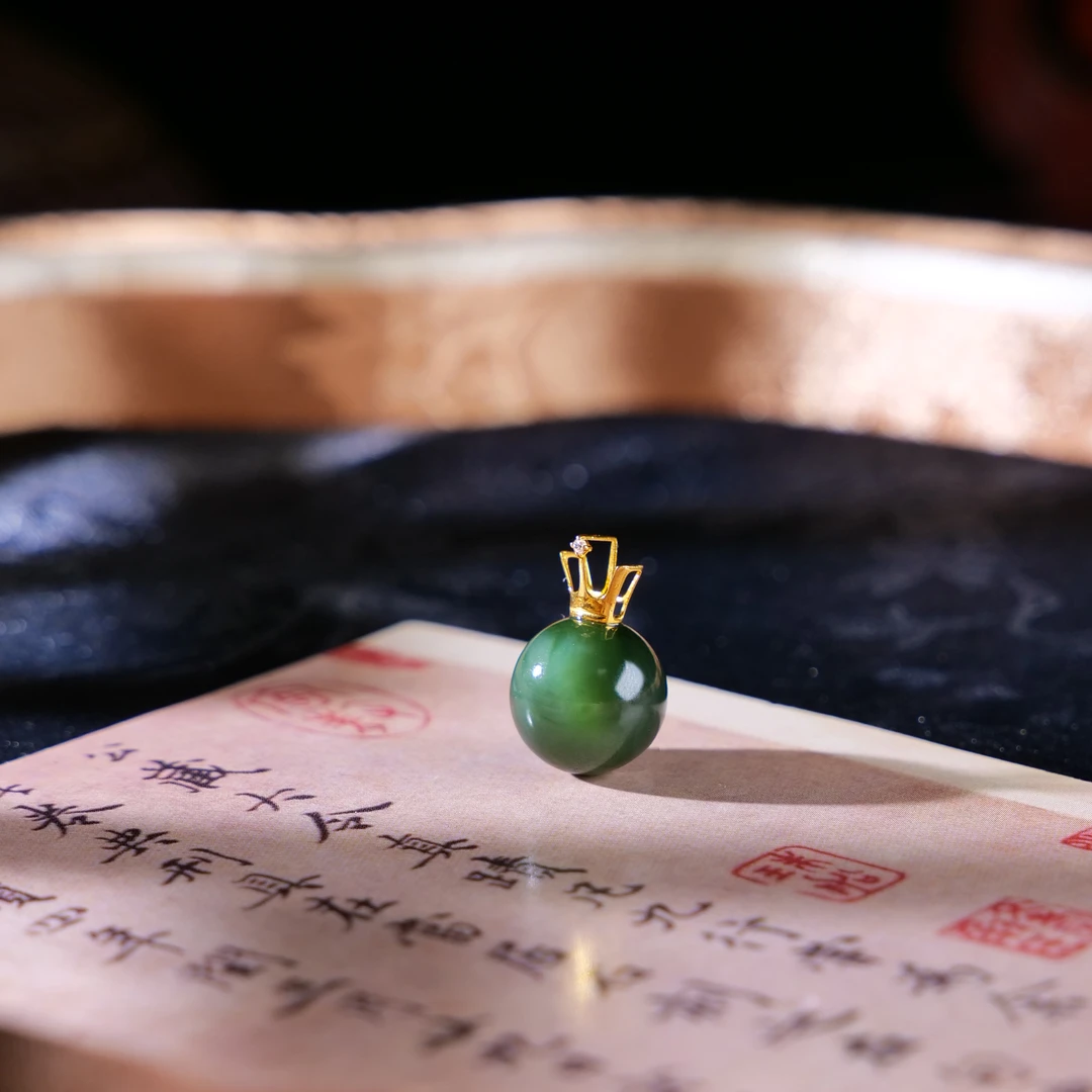 【小雨来了】18k金镶嵌11.5mm碧玉（黑猫）猫眼吊坠 挂坠 挂件