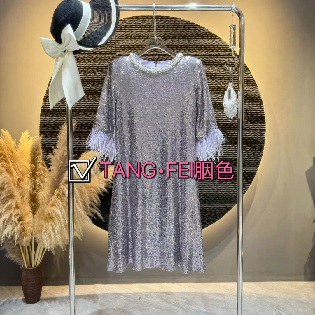 TANG-FEI胭色【九紫离火】TF0039珠片刺绣直筒连衣裙