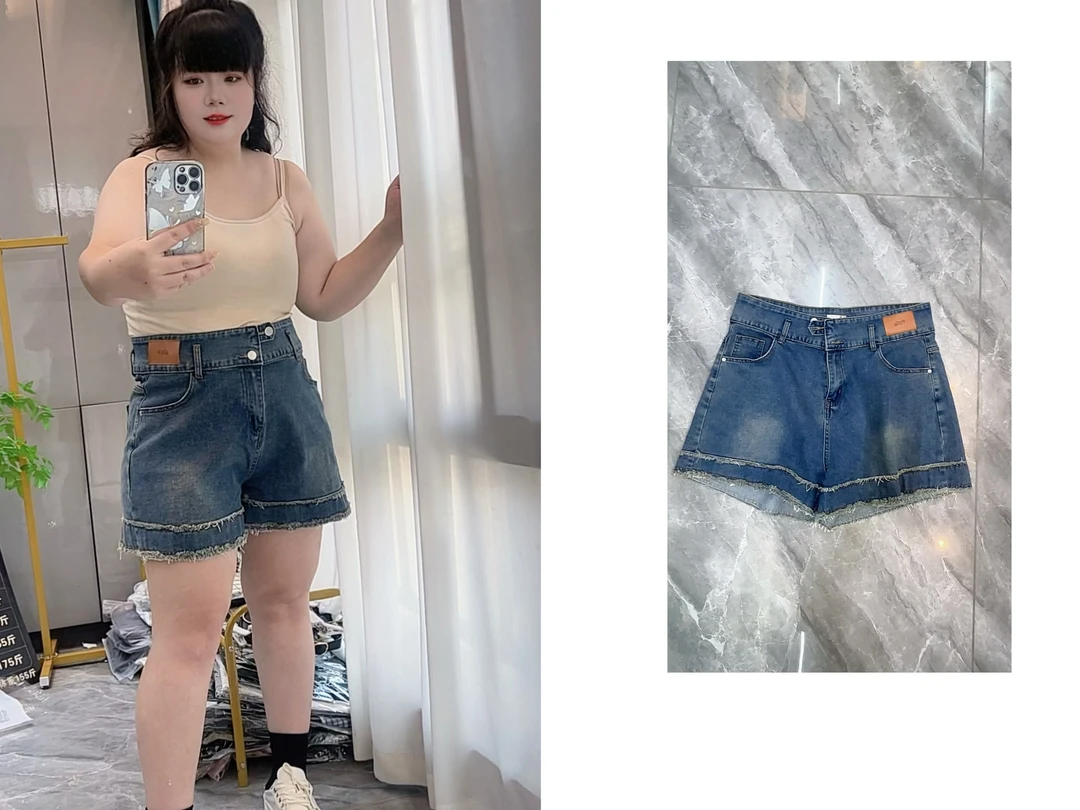 2082大码女装显瘦高腰复古毛边须边不规则宽松韩版牛仔短裤