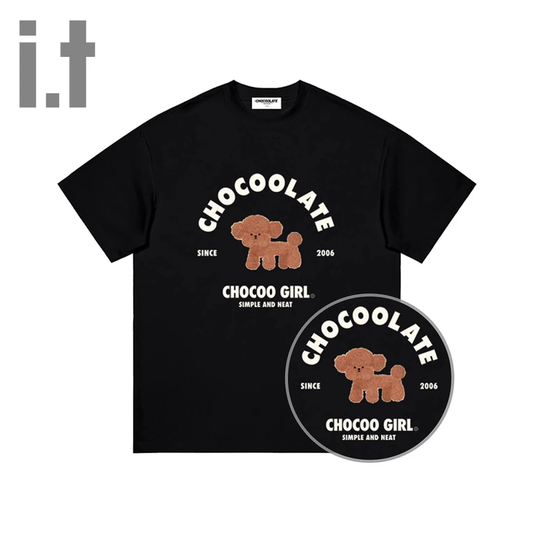 i.t CHOCOOLATE 夏季情侣款字母小狗烫画圆领纯棉短袖T恤男女同款