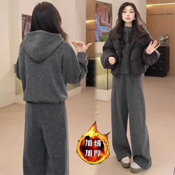 加绒加厚休闲套装女2025秋冬新款时尚连帽卫衣运动裤两件套L5975