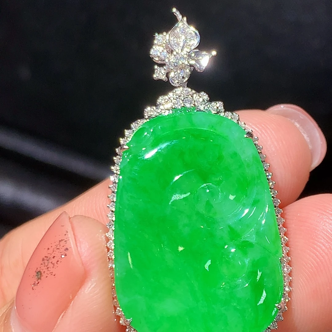 翡翠18K金镶嵌吊坠(不含链)