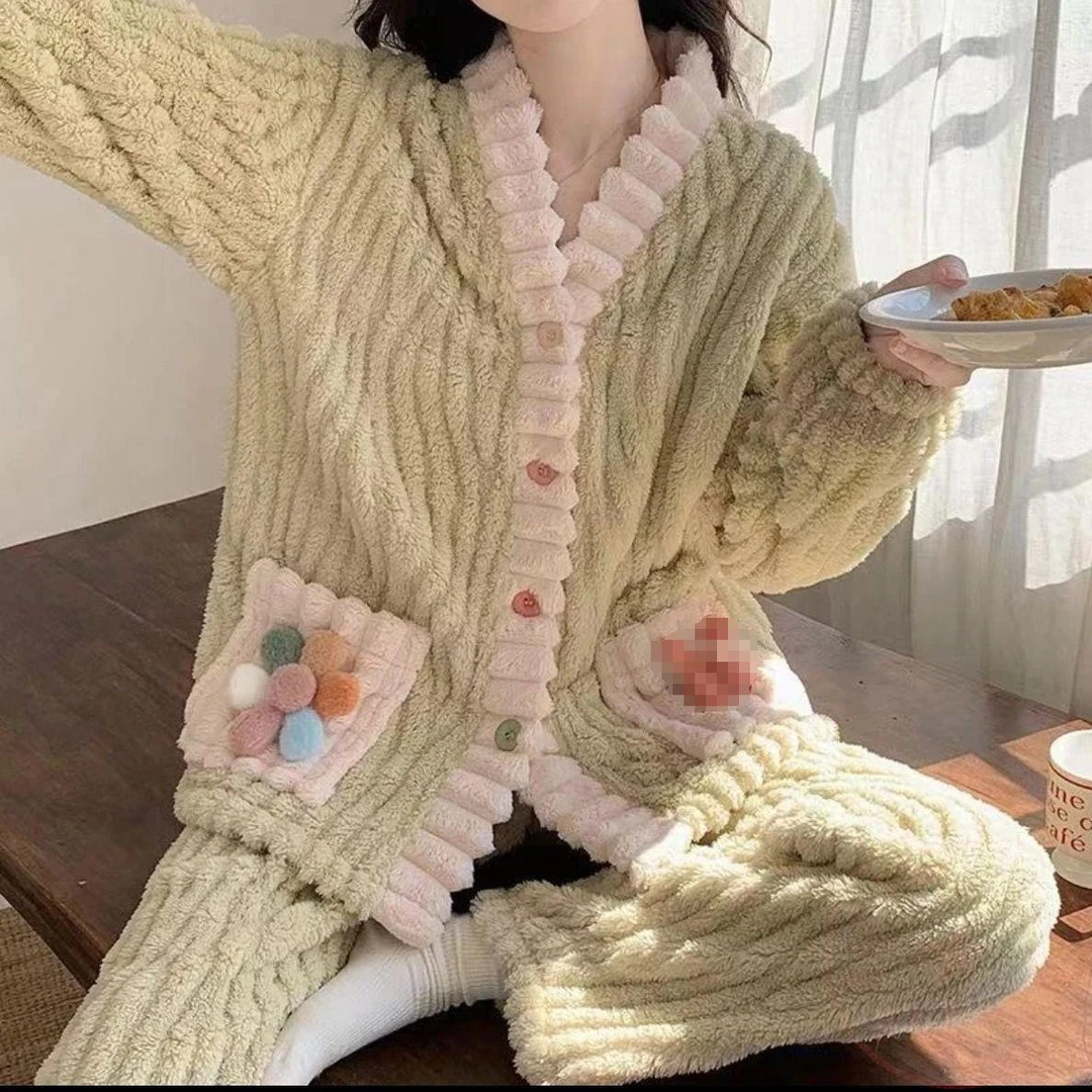 珊瑚绒睡衣冬季女款加绒加厚花儿2026年新款秋冬款法兰绒毛绒
