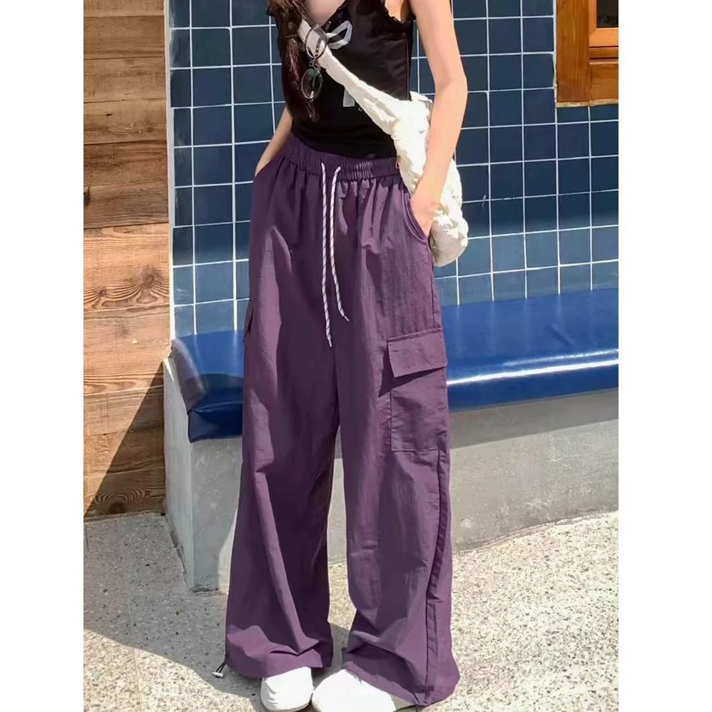 【现货秒发】2025夏季新款酷帅风美式速干设计感工装阔腿裤