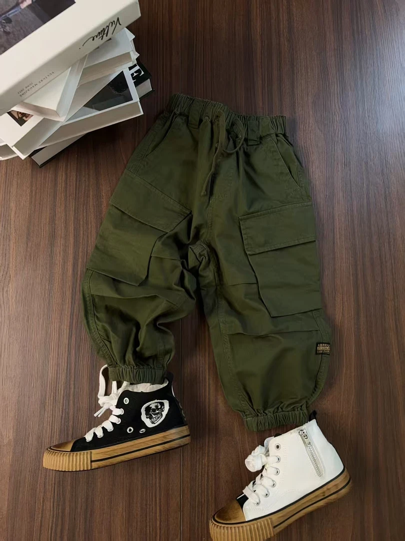 「LIUYI」春夏新款男女儿童亲子装GST军绿色工装束脚长裤 2496