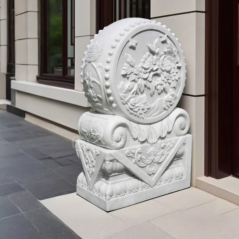 石雕门墩抱鼓石一对家用门口摆件石墩天然汉白玉抱鼓石石鼓石墩