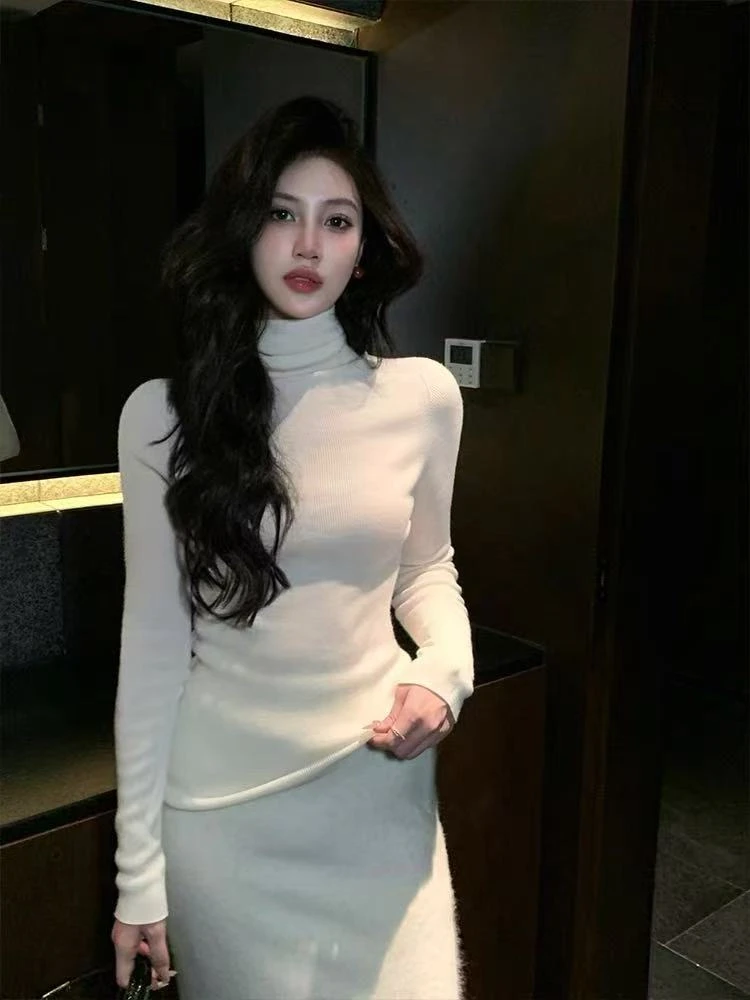 【高端羊毛衫26.5%】针织衫女秋冬款内搭弹力修身半高领毛衣打底衫