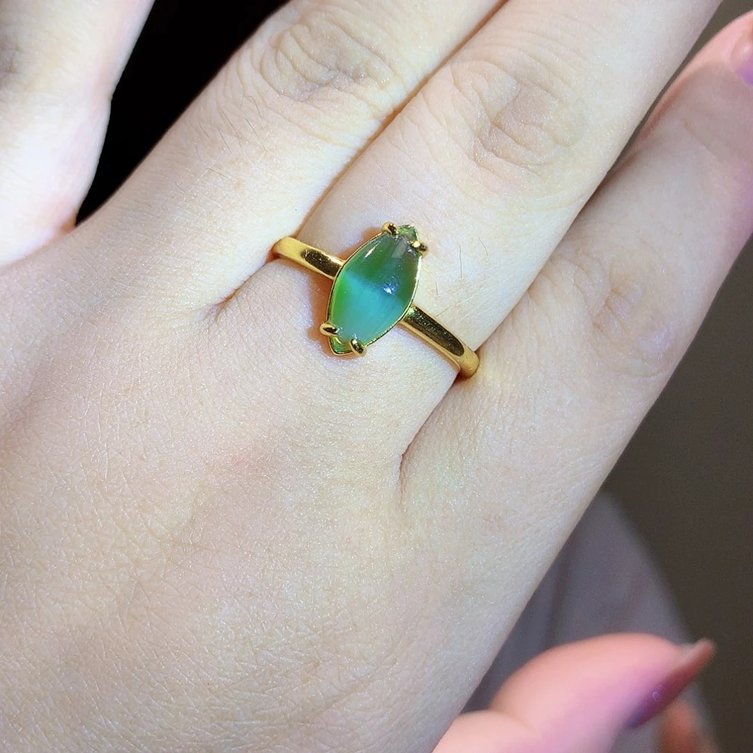 和田玉（碧玉）戒指银S925镀金镶嵌