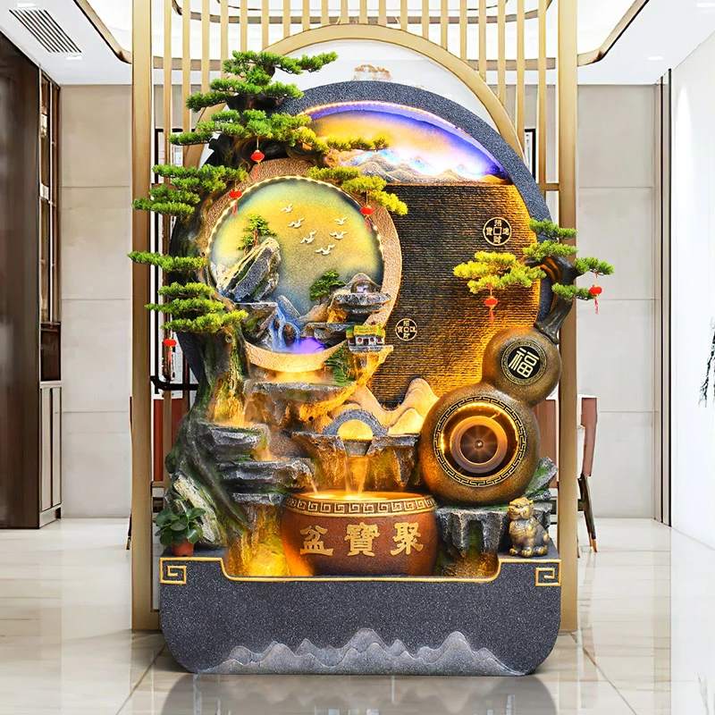 水幕墙假山循环流水景观招财风水轮公司屏风开业乔迁装饰落地摆件