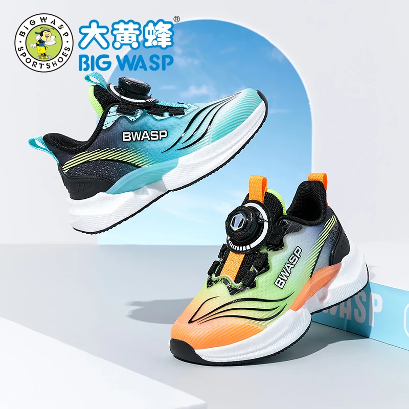 大黄蜂童鞋男童2025春季儿童网面运动鞋女孩中大童旋转纽扣跑步鞋