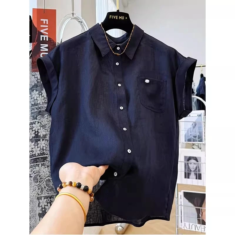 复古洋气300斤加大码亚麻薄款翻领衬衣夏季男女宽松休闲卷边上衣