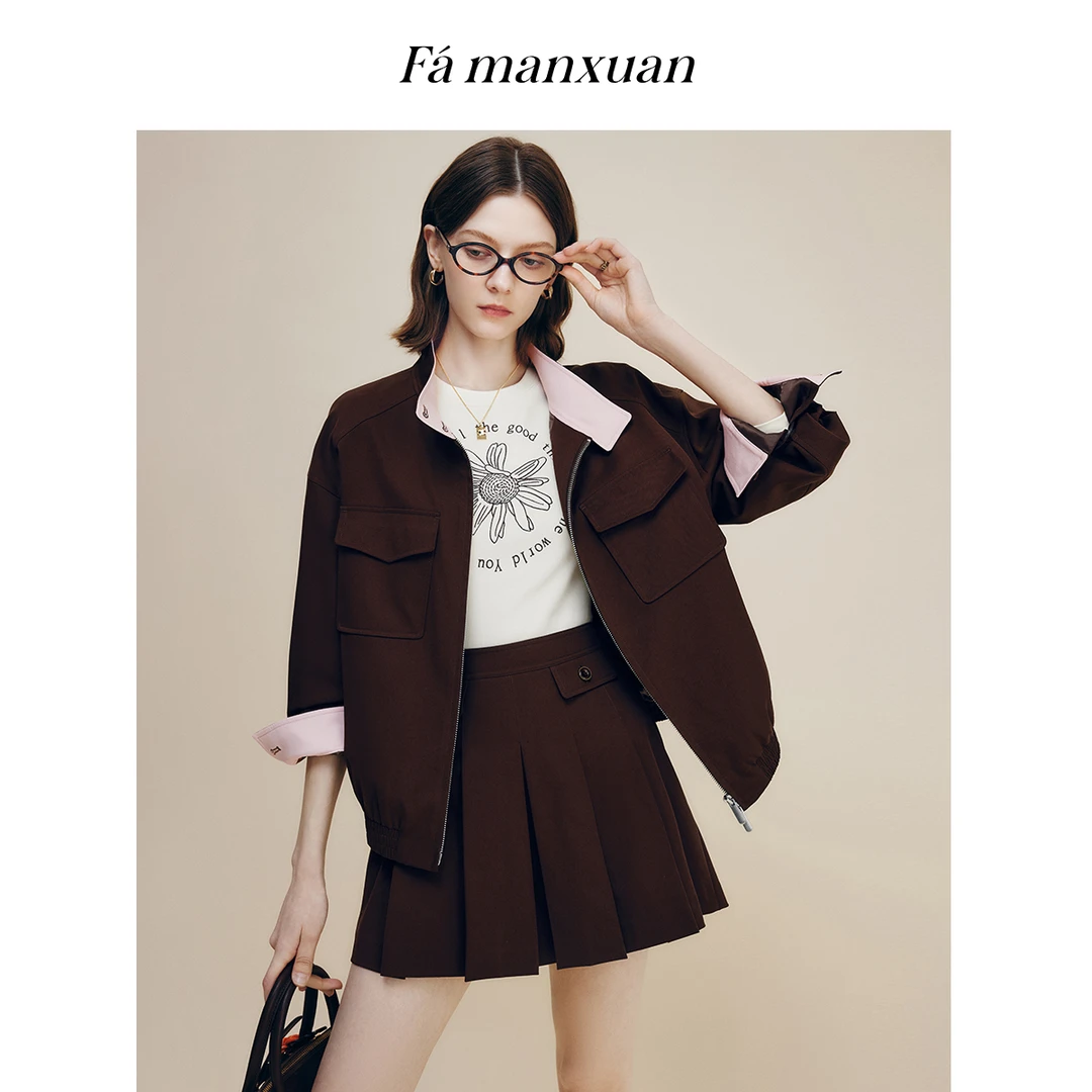 【达人专属】法曼萱工装风立领夹克外套女2025秋上衣WT0665