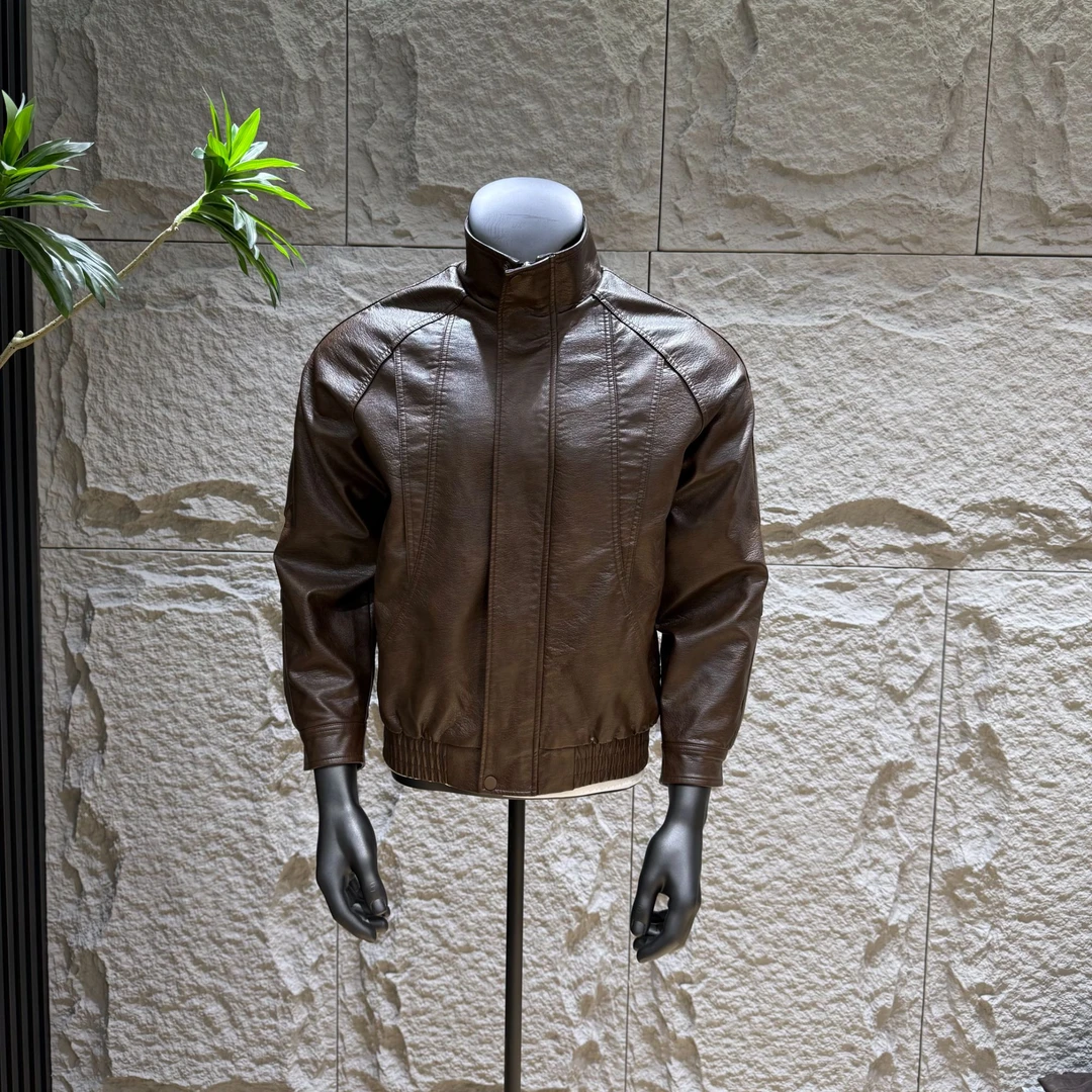 秋冬季骑行防风夹克常规款外套收口袖立领美式休闲PU夹克21