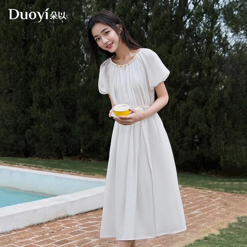 朵以2025夏季新品小清新显瘦百搭显瘦连衣裙纯色39BX835058