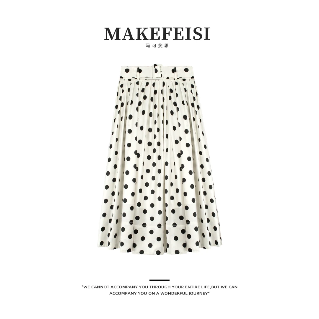 罗马假日|复古气质波点高腰半身裙BQ268