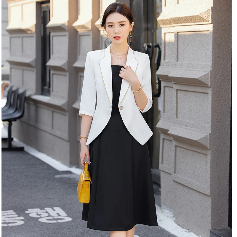 春季新款休闲小西装连衣裙套装百搭气质高级感西服时尚女神范外套
