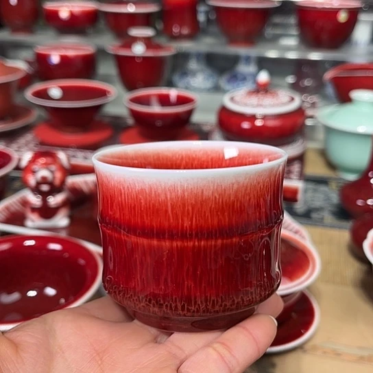神**海景德镇陶瓷红马坊竹节杯