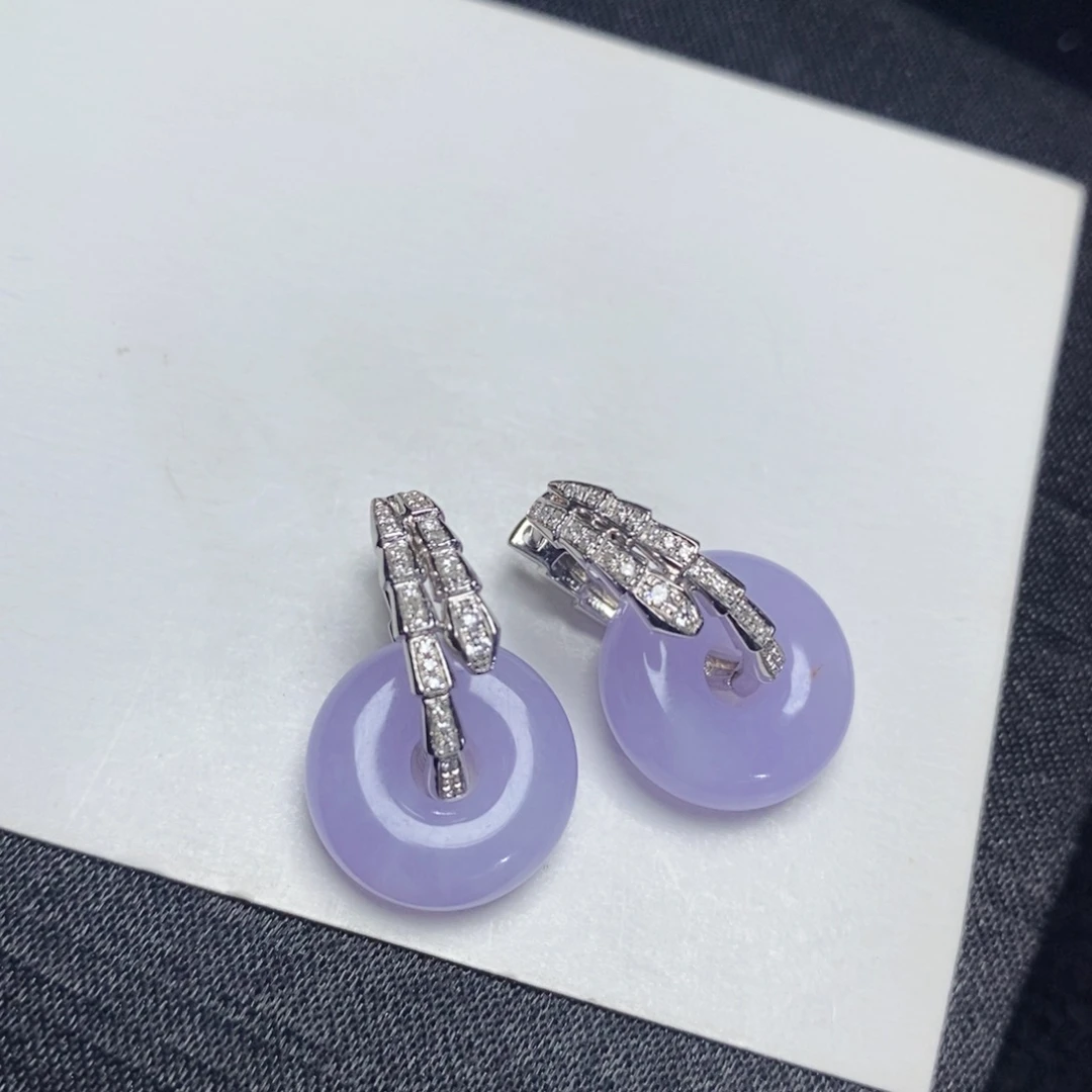 翡翠耳饰18K金镶嵌设计款蛇形耳包➕面包圈