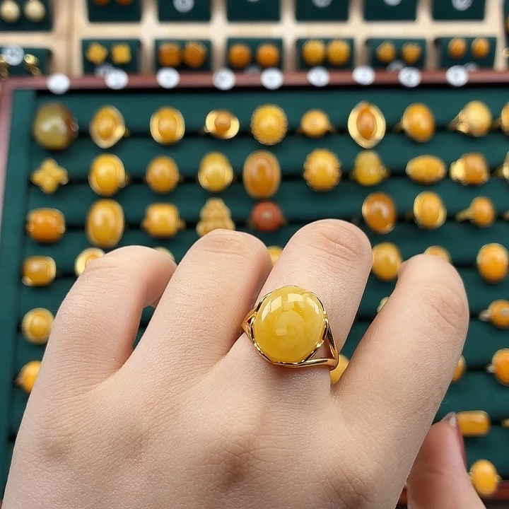 琥珀银S925镶嵌戒指