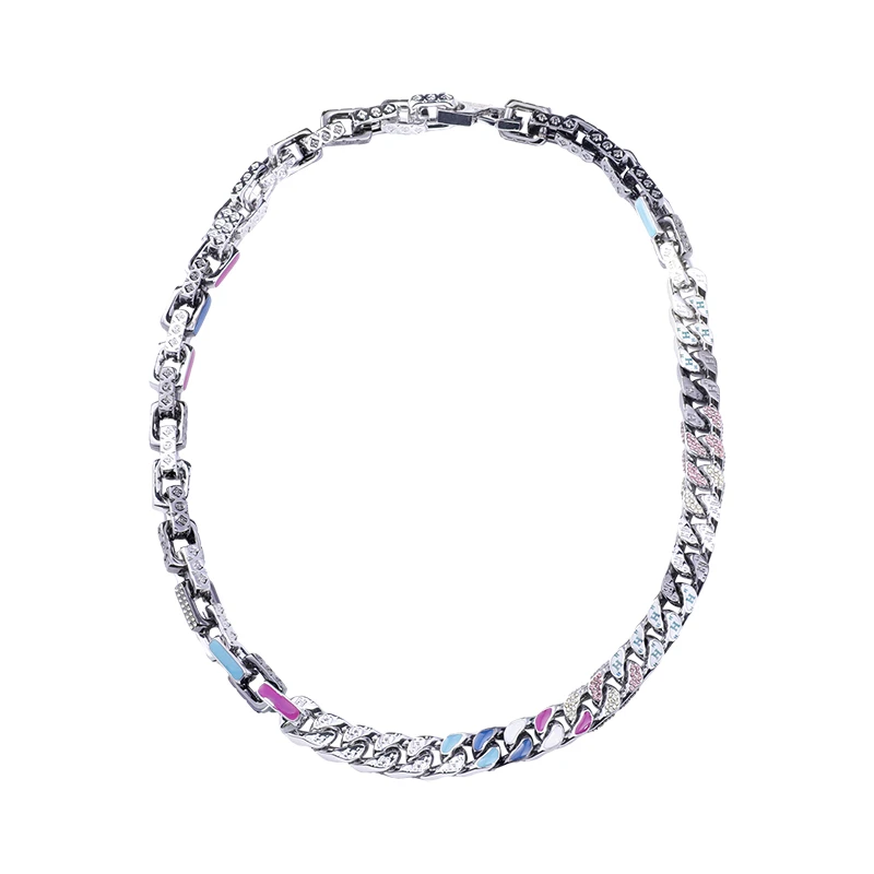 铜合金合成锆石项链 嘻哈彩色古巴项链 珐琅彩古巴项链 时尚经典