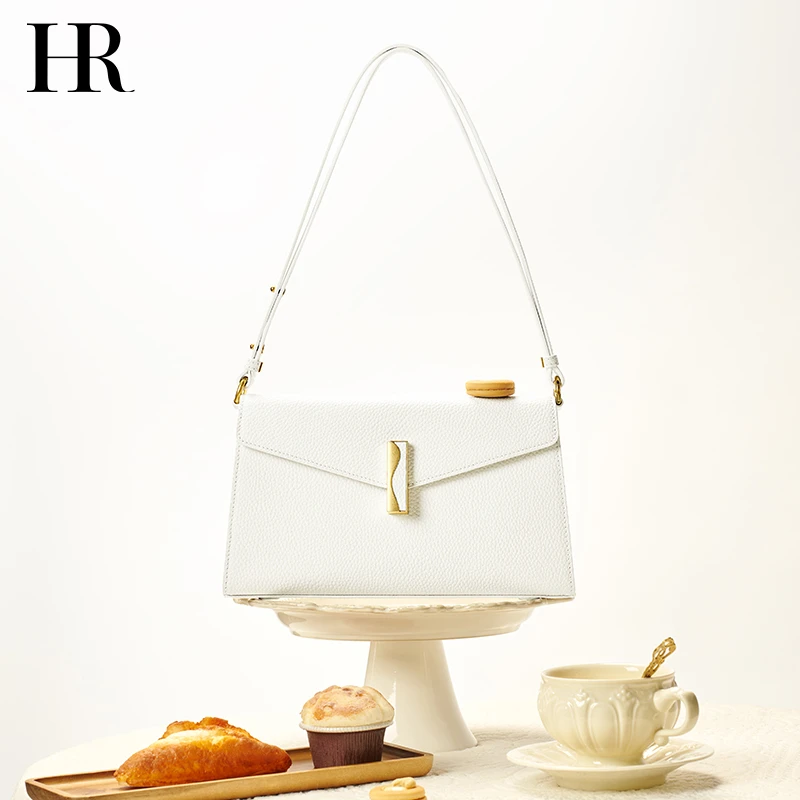 HR赫莲娜女包新款时尚腋下包荔枝纹牛皮单肩包轻奢包包
