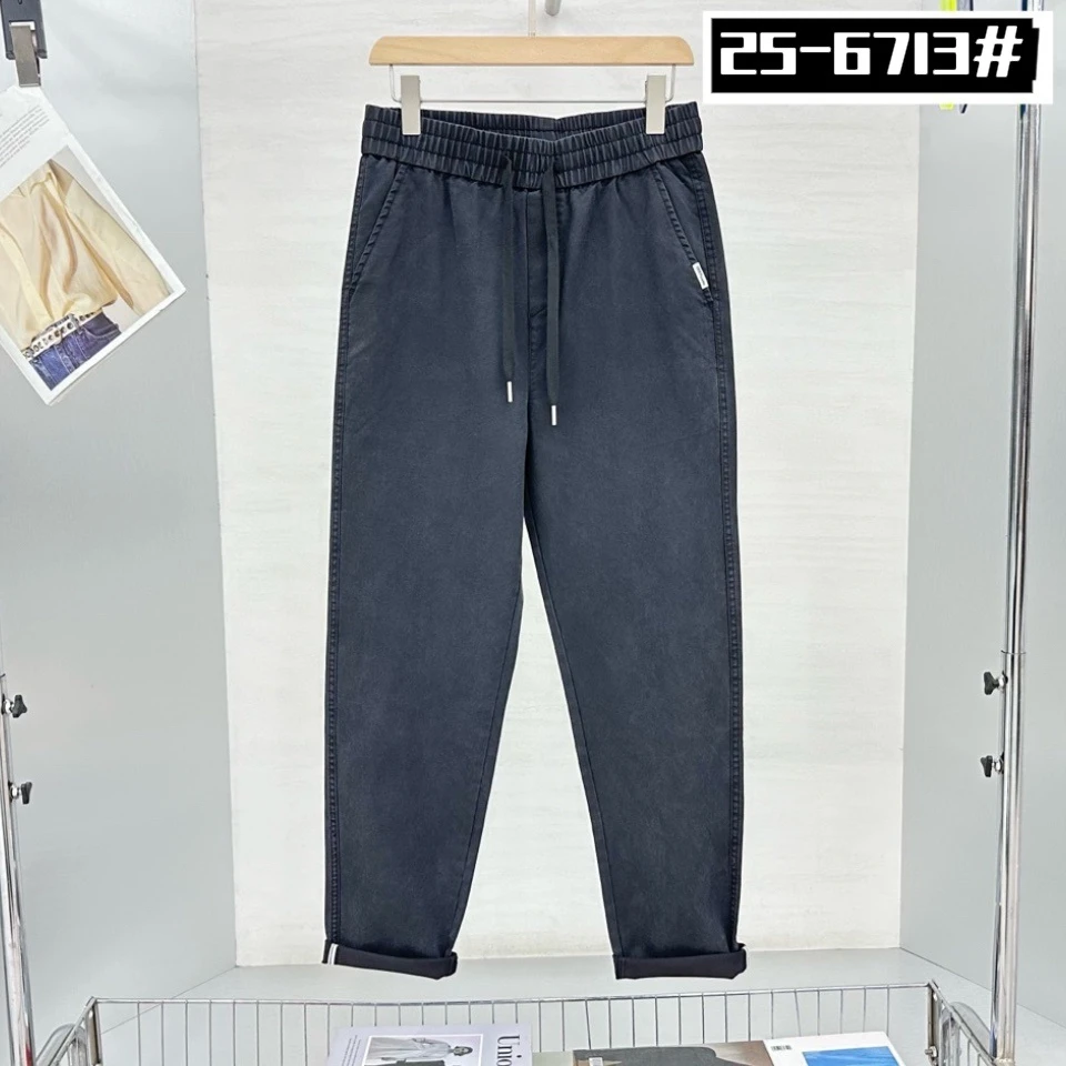 潮休闲裤长裤口袋简约小脚休闲裤直筒牛仔裤裤子弹力6713