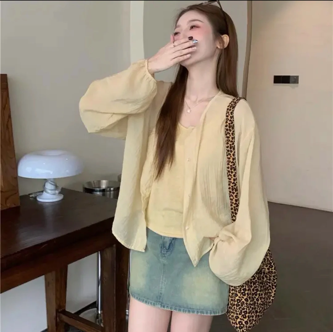 三七8801#长袖衬衫➕吊带背心两件套