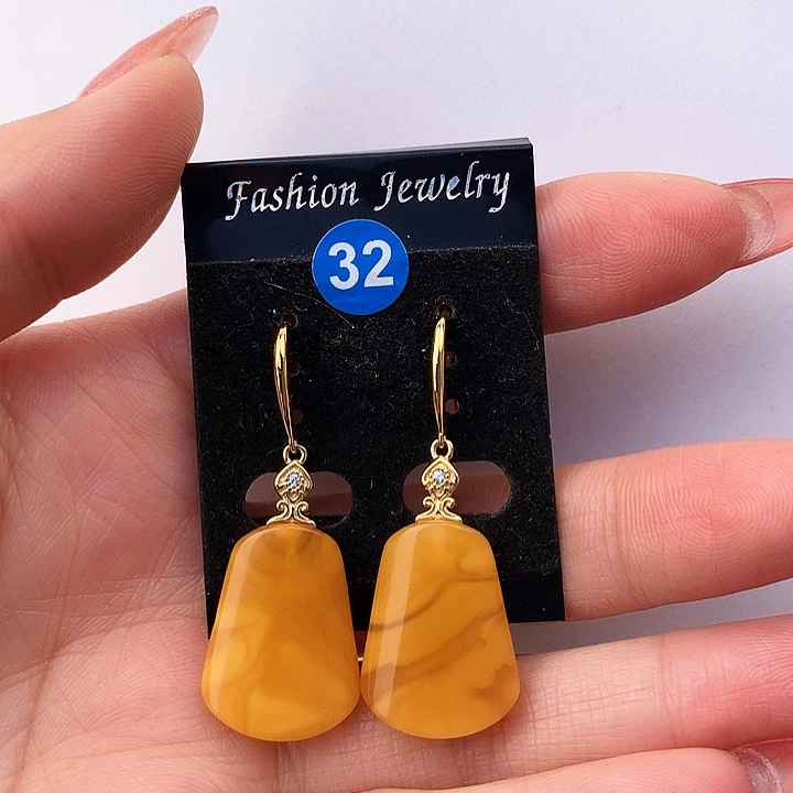 蜜蜡耳饰银S925镶嵌耳饰