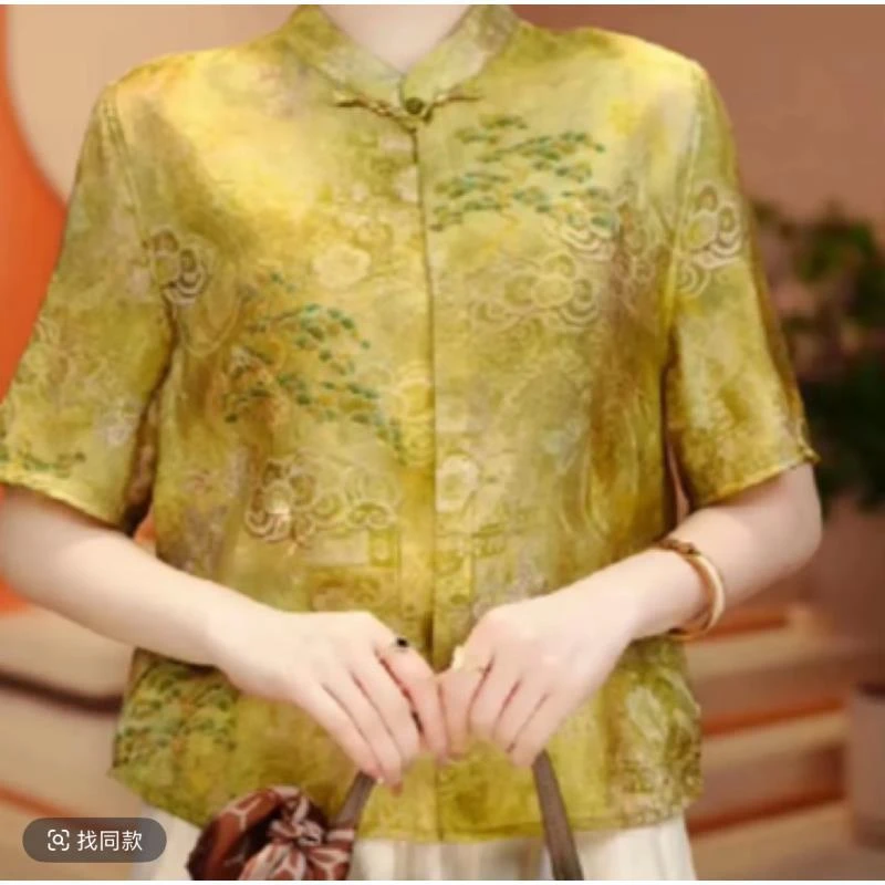 新中式夏季国风百搭气质印花显瘦短袖