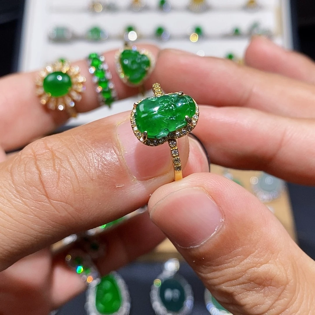 银S925镶嵌戒指翡翠戒指