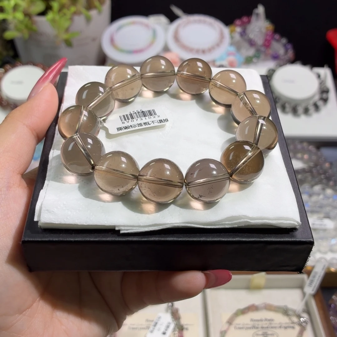 未镶嵌水晶手串透体茶水晶16+