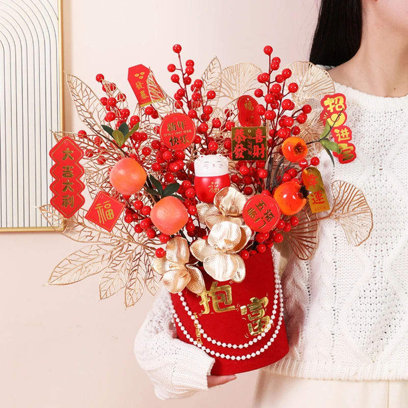 蝴蝶兰款新春摆件仿真花抱抱桶客厅装饰【包邮】