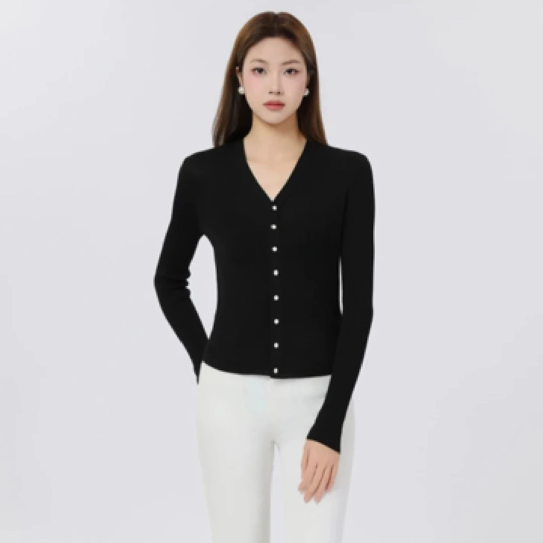 AMASS/阿玛施早春新款长袖毛衫上衣气质百搭显瘦V领针织衫548002